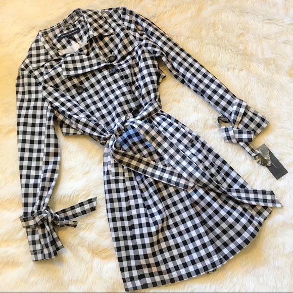French Connection Jackets & Blazers - NEW French Connection Gingham Trench Coat Size M